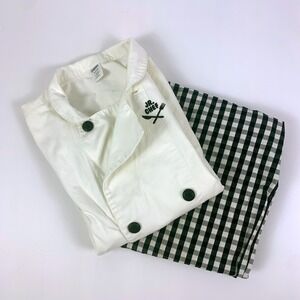Gymboree Jr Chef Outfit Costume Coat‎ Pants Child Sz M (7-8) White Black Gingham